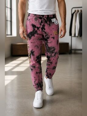 NWT NEFF Men’s Pink Black Tie Dye Weird Times Athletic Sweatpants Joggers Size M